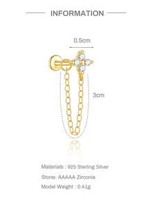 1Pc 925 Sterling Silver Helix Earrings For Women Flat Back Earrings Hidden Helix Earring Dangle Drop Tassel Chain Earring Cartilage Studs Jewelry Gift - Gold - View 17