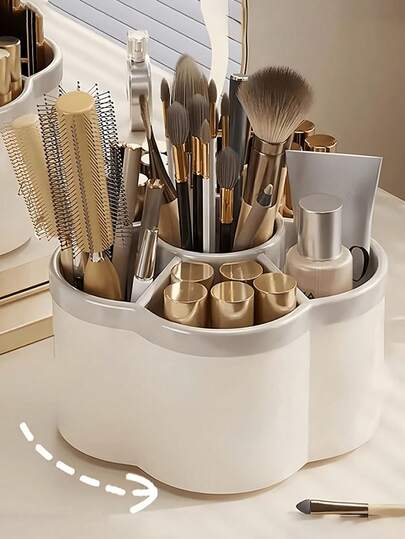 Rotating Pen Holder Storage Container For Students; 360 Degree Rotating Desktop Organizer, 6 Compartments Of Plastic Office Supplies Storage Box, Makeup Brush And Pen Holder, Desk Storage Rack, Very Suitable For Cosmetics, Stationery, Tools And Accessories