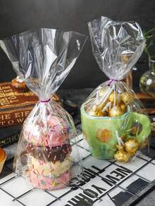 50/100个透明糖果袋，10*15厘米，适用于派对、婚礼、礼品包装、食品烘焙、节日庆典、新年派对、毕业典礼、母亲节礼品袋 - 透明色 - 查看 8