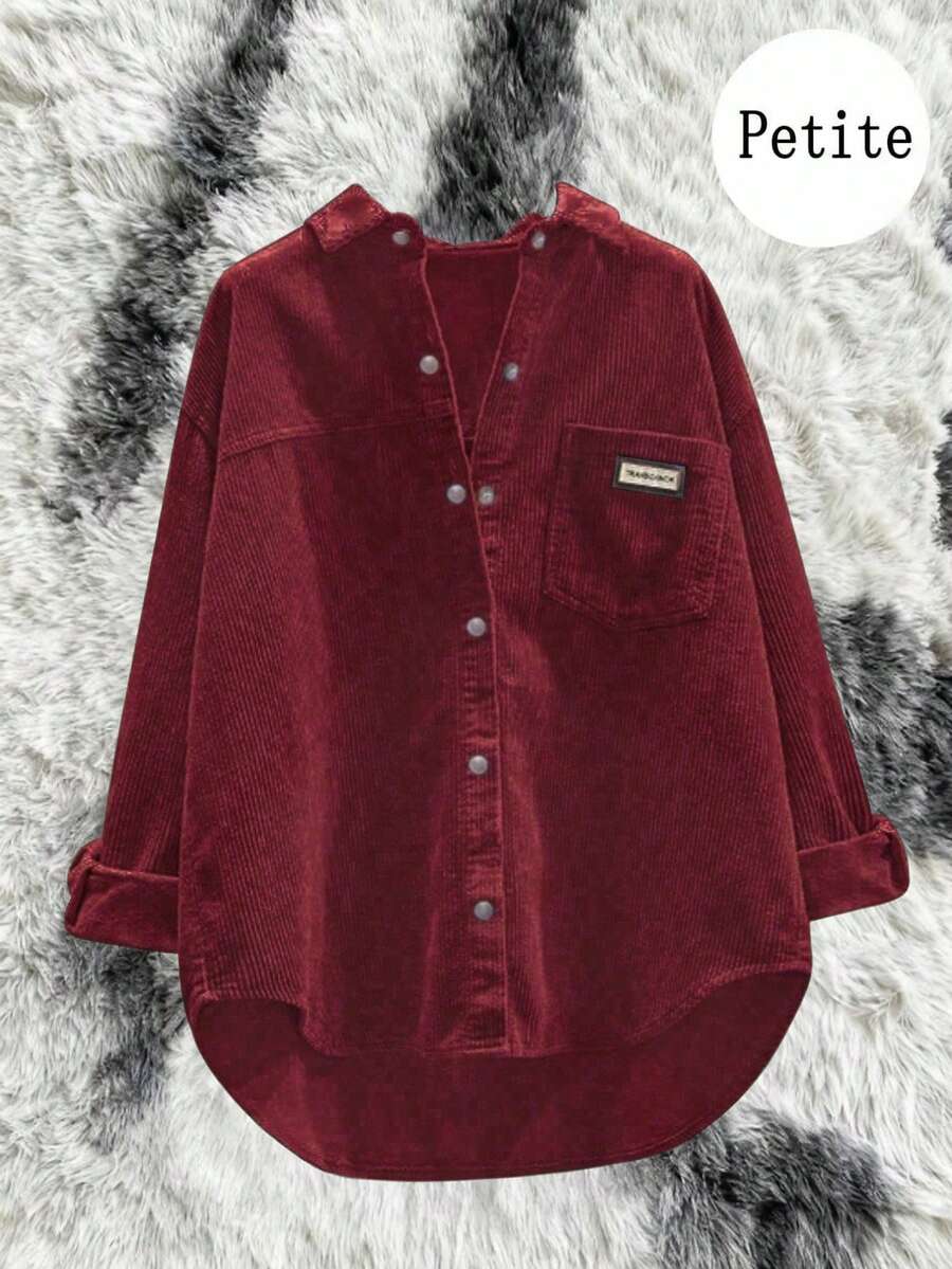 Chemise décontractée pour petites femmes, blouse décontractée d'automne pour dames, couleur unie, devant court, dos long - Rouge foncé - Voir 1