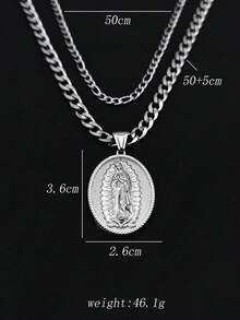1pc Vintage Religious Virgin Mary Stainless Steel Pendant Necklace, Unique Personalized Protective Accessory, Layered Necklace For Men, Suitable As Birthday Gift - View 3
