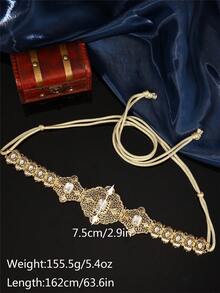 حزام جلابية مغربية للنساء قطعة واحدة، من سبيكة الزنك المنقوشة بشكل مجوف مرصع بأحجار كريمة متعددة الألوان، قابل للتعديل الطول، إكسسوارات مجوهرات زفاف مغربية للنساء حزام خصر ذهبي، إكسسوارات عيد الحب - متعدد الألوان - مشاهدة 5