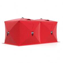 Insulated Ice Fishing Shelter 6-8 Person, Quick Setup Portable Hub Tent, Windproof Thermal Shanty For Winter Ice Fishing With Carry Bag - Red - View 1