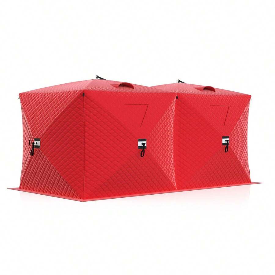 Insulated Ice Fishing Shelter 6-8 Person, Quick Setup Portable Hub Tent, Windproof Thermal Shanty For Winter Ice Fishing With Carry Bag - Red - View 1