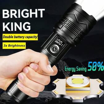 1PC Super Bright LED Flashlight USB Rechargeable Strong Light Tactical Torch With Built In Battery Outdoor Patrol Camping Emergency Lantern