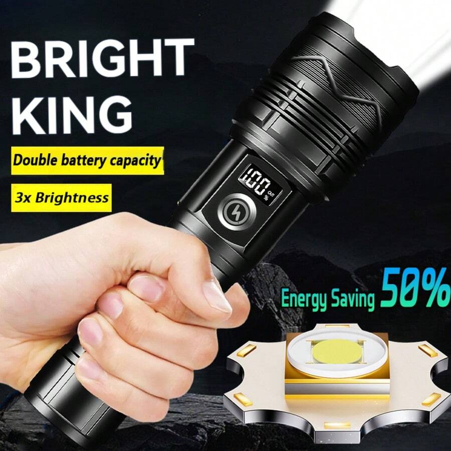 1pc Super Bright LED Flashlight, USB Rechargeable, High Lumens Tactical Flashlight With Built-In Battery, Outdoor Patrol Camping Emergency Light - As Shown In the Figure - View 1