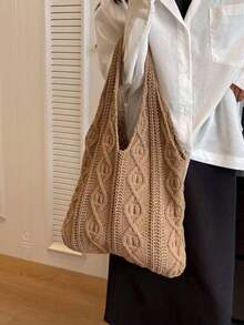 Yogodlns Crochet Bags Women Summer Beach Tote Bag Aesthetic Tote Bag Hippie Bag Knit Bag Fashion Must-Have: Women Crochet Knit Tote Bag, Hollow Out Handbag, Beach Travel Shoulder Bag, -Friendly Large Capacity Shopping Bag With Sand-Shaking Design, Students And Female Tourists In Outdoor Activities, Traveling And Shopping, Vacation Essentials, Perfectly Matching With Beach Accessories Women, Summer, Vacation & Beach JO7D - 駝色 - 查看 6