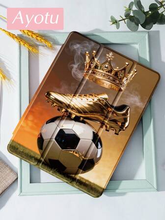 Soccer Football, Crown, Football Shoes IPad Case Compatible With IPad 10.2 Inch 2021/2020 IPad 9th/8th Generation,Compatible With Samsung Galaxy Tab A8 10.5 Inch 2022,With Pen Holder,Supports Automatic Sleep/Wake Lid,Fashion Protective Case