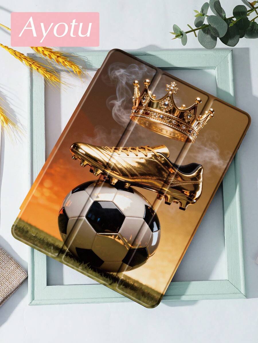 Soccer Football, Crown, Football Shoes IPad Case Compatible With IPad 10.2 Inch 2021/2020 IPad 9th/8th Generation,Compatible With Samsung Galaxy Tab A8 10.5 Inch 2022,With Pen Holder,Supports Automatic Sleep/Wake Lid,Fashion Protective Case