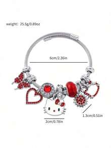 2 Sets [Bracelet + Necklace] Party Gift, Sanrio [Licensed] Cute Hello Kitty Pendant Necklace & Bracelet Set, Cartoon Animal Alloy Jewelry Decorated With Pink Stars, Bow, Heart-Shaped Keychain, Suitable For Daily Wear And Gift-Giving - Non-Electroplated - Multicolor - View 3