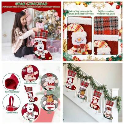 AUTOWT Calcetines de Navidad para Colgar 4PCS, Calcetines Colgantes Santa Claus Mueco de Nieve Reno Calcetines en 3D para Decoracin Chimenea Navidad