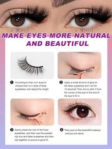 10对透明带猫眼3D仿貂毛假睫毛，柔软短款6-10毫米，隐形带设计，轻盈飘逸，适合会议、咖啡小憩、健身、夜间外出、周末、毕业典礼、婚礼等场合。 - 黑色 - 查看 5