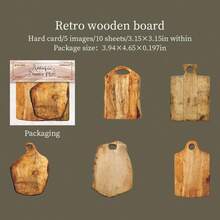 10 buc/pachet vintage Faux farfurie antică peisaj colaj Washi autocolant pachet, farfurie aurită estetică, placă de lemn colaj material decorativ, scrapbooking, autocolante planificator, consumabile papetărie consumabile scrapbooking