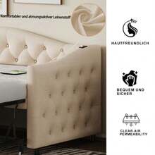 Polsterbett Ausziehbares Schlafsofa, 90*200 Cm, Mit USB-Anschluss, Klassische Form Mit Knöpfen Mit Lattenrost, Multifunktionsbett - Gästebett, Leinenstoff, Beige (Matratze Nicht Enthalten) - Beige - View 4