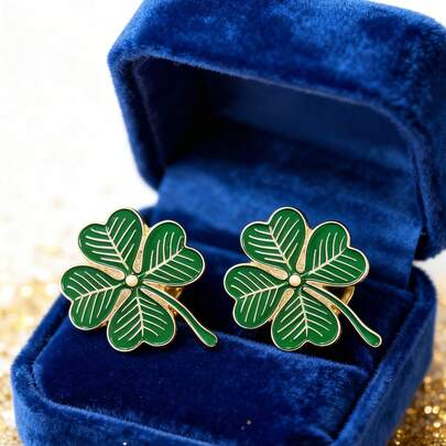 4-Piece Lucky Four Leaf Clover Brooch Set For St. Patrick's Day, Green Clover Enamel Pin Badge,