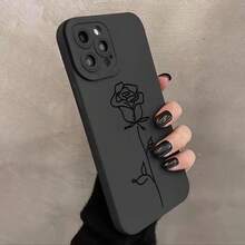 Rose Pattern Phone Case, 1 Count Soft  Cellphone Protective Case, Shockproof Mobile Phone Cover For IPhone 11 12 13 14 15 16 17 Pro Max - Black - View 8