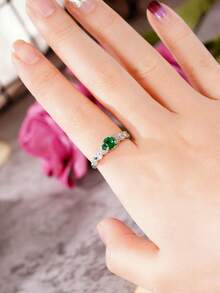 1 PC Elegant Cubic Zirconia Ring For Women For Wedding Engagement Anniversary Party Jewelry Valentine's Day Gift - Green - View 5