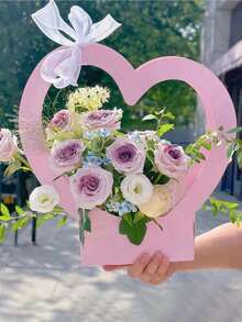 1/3/6个装 - 情人节、婚礼/婴儿派对心形鲜花礼盒、空花束、带提手礼品袋、折叠篮、新娘礼物派对、周年纪念派对用品（粉色） - 彩色 - 查看 3