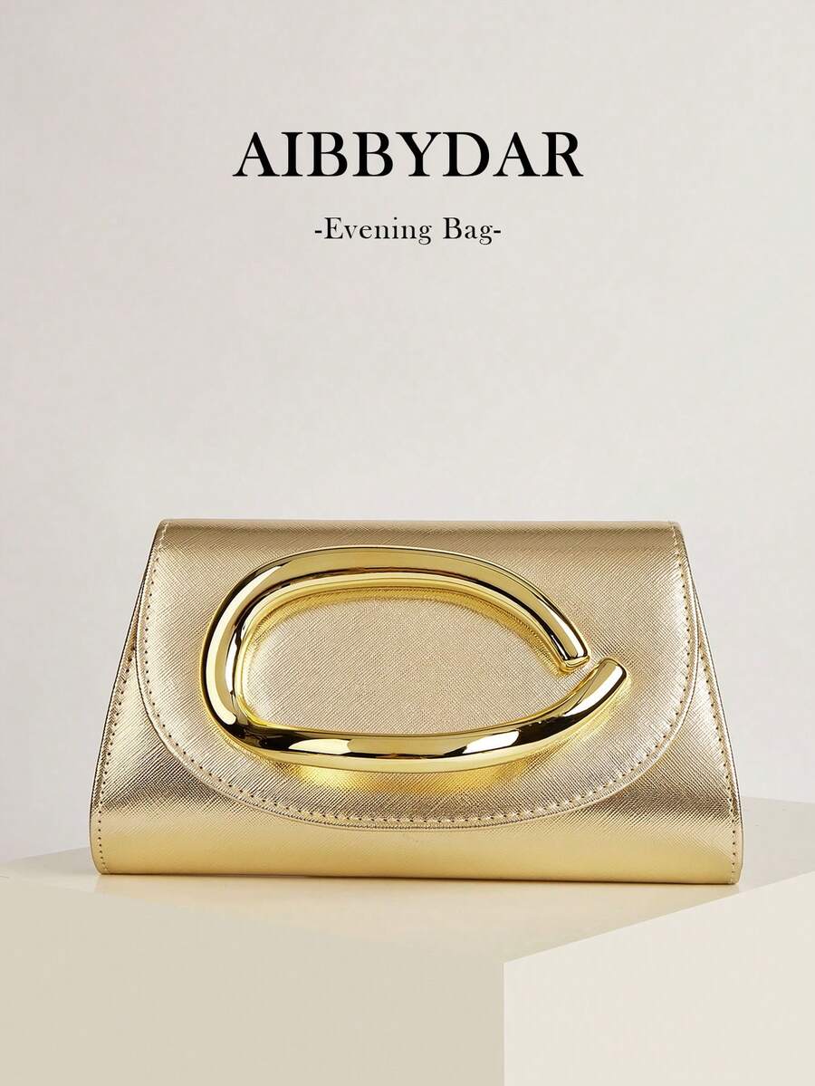 AIBBYDAR Damen Abendtasche, einfarbig in Gold, synthetisches Leder, Metallgriff, formelle Clutch Tasche für Abendkleid, abnehmbarer Schultergurt, glänzend, glänzend, luxuriös, charmant, elegant, raffiniert, geeignet für Ball, Party, Hochzeit, Feierlichkeiten, Bankett