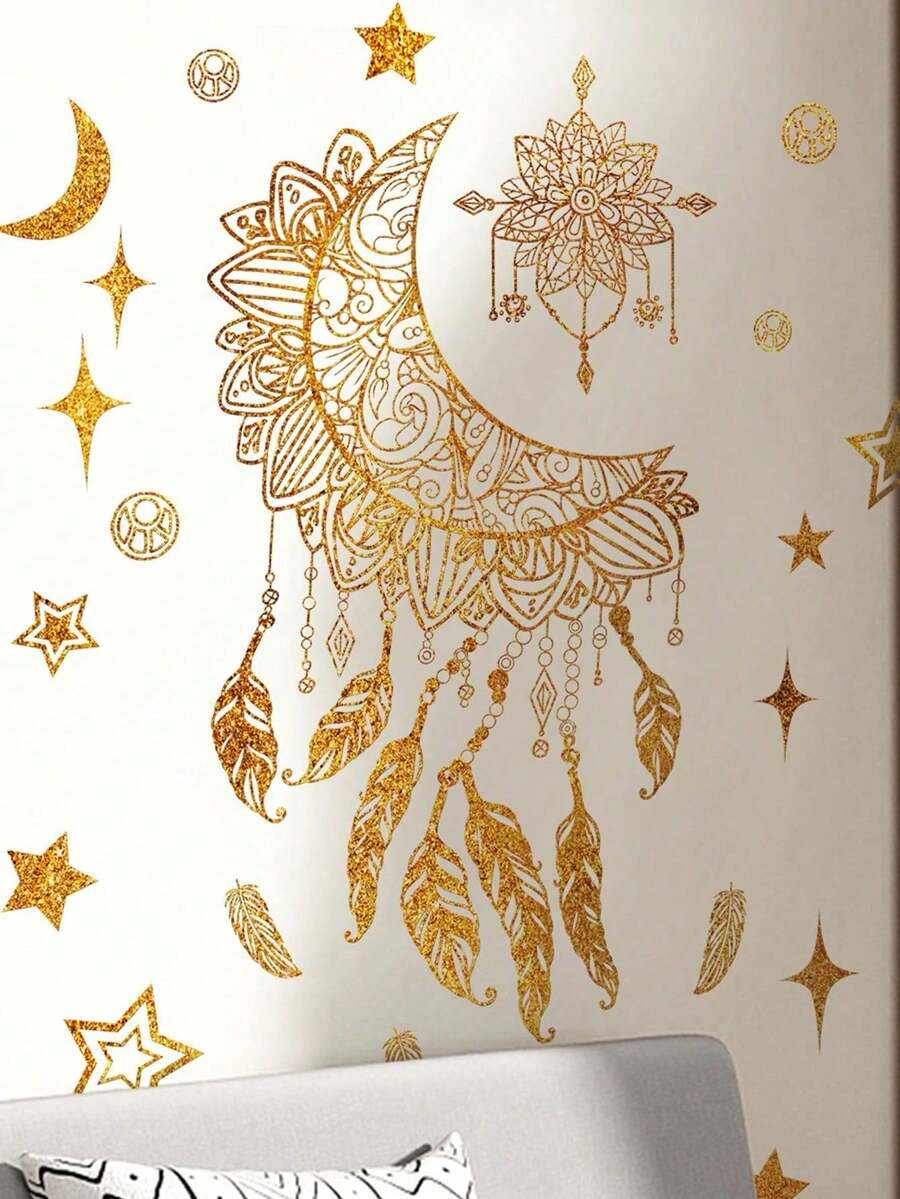 Ramadan Star Moon Wall Sticker, Eid Al-Fitr Moon Festival Wall Decoration Sticker, Window Decoration Sticker, Mu'barak Party Decoration Sticker - Multicolor - View 1