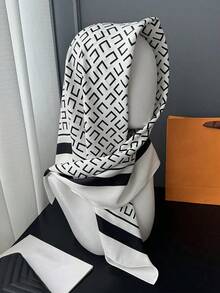 1pc 90*90CM Twill Satin Geometric Pattern Printed Large Square Bandana, Women Fashion Simple Elegant Printed Head Bandana, Casual Commuter Neck Bandana, Travel Sun Protection Decor Neck Gaiter For Dress - 方巾 - 查看 6