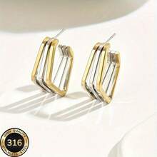 High-Quality 316 Stainless Steel Hypoallergenic Charming Gold-Silver Tone Fade-Resistant Geometric Square Huggie Earrings Perfect For Fall And Winter Pairing With Girlfriend Valentine's Day Local Warehouse  A Delicate Gift For Women - Vàng - Xem 9