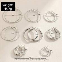 8 أزواج من أقراط دائرية عصرية، أقراط معدنية دائرية متعددة الاستخدامات للارتداء اليومي - فضي - مشاهدة 5