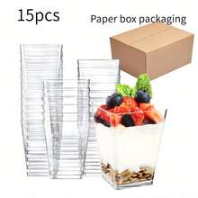 60/30/15个装 - 5盎司塑料甜点杯，塑料杯，一次性杯，适用于派对场合，可盛装酸奶芭菲/开胃菜，迷你甜点杯，甜点小杯，用于制作布丁、水果和冰淇淋，适用于节日派对、婚礼、装饰和旅行 - - - 查看 11