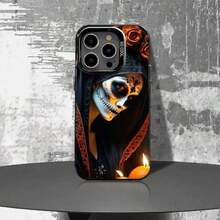 Funda de Teléfono de Chica Calavera Catrina Mexicana para 17,16,15,14,13,12,11,Pro,Max,Plus,E Cubierta Negra Mate a Prueba de Golpes - Z1 - Ver 9