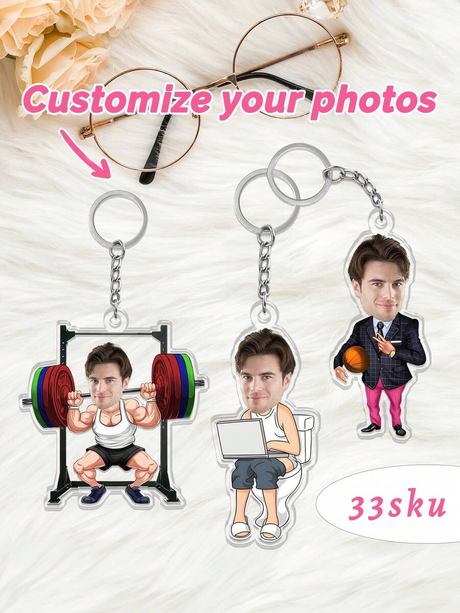 1/3pcs Custom Sports-Themed Keychain, Custom Gym Keychain With Photo, 33 Styles,Personalized Bodybuilder Keyring, Funny Fitness Gift For Him, Weightlifting Cartoon Caricature, Gym Bro Gift,Gift For Sports Lover