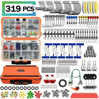 319/246/217/173/113件套钓鱼配件套装，包含钓具盒、鱼钩、珠子、铅坠、旋转环、鱼饵及其他钓鱼装备