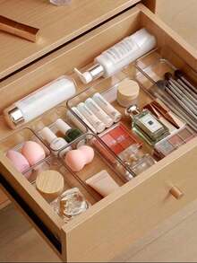 Estante de exhibición de maquillaje y caja de almacenamiento de cosméticos - Caja de almacenamiento con cajones transparentes, caja de almacenamiento de cosméticos para escritorio, contenedor de almacenamiento multiusos compartimentado, organizador de suministros de oficina, organizador de tocador y escritorio, juego de almacenamiento con cajones de varios tamaños, caja de almacenamiento de cosméticos, decoración del hogar, accesorios de baño - transparente - Ver 5