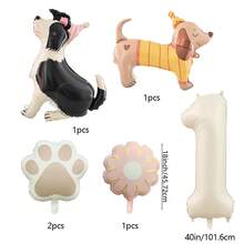 Set de 6 globos de aluminio con diseños de perros salchicha, perros pastor y huellas de perro, adecuados para decoraciones de fiestas de mascotas y fiestas de cumpleaños - Multicolor - Ver 4