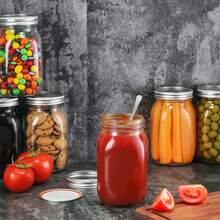 6 Piece Glass Jars, 16Oz Glass Mason Jars, Suitable For Kitchen Organization And Storage. Clear Glass Jars With Silver Metal Airtight Lids. Food Jars Suitable For Airtight Storage, Pickle Jars, Dried Fruit Storage, Honey Jars. Regular Airtight Lids. - 透明16OZ - 查看 8