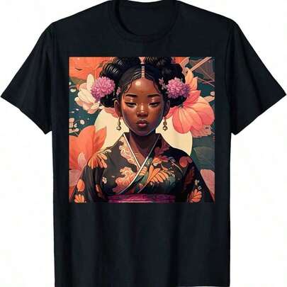 Mujer asiática negra con kimono, camiseta de arte afro-asiático, sudadera 100% algodón pesado