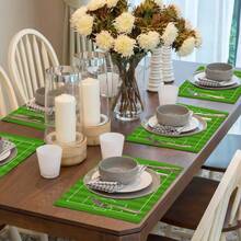 Set da 4 pezzi di sottopiatti stampati con campo da calcio, set di sottopiatti rettangolari in poliestere intrecciato, lavare a mano, decorazione per la casa e la cucina, adatto per interni/esterni - Multicolore - Visualizzare 6