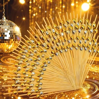 200pcs/150pcs/80pcs Silver Bamboo Fruit Picks, Cocktail Picks, Appetizer Decoration Bamboo Skewers