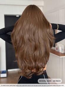 NICKY WALL 30 Inch Extra Long Wig With Bangs, Mocha Brown, Fashionable Long Curly Hair, Women's Synthetic Fiber Wig, Elegant Casual, Heat Resistant, Suitable For Parties And Daily Wear, Suitable For Girls And Fashionable Women