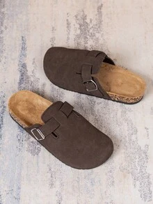 Wide Fit Men's Mule Shoes, New Spring Vintage Slip-On Shoes Casual Backless Flat Slippers With Adjustable Buckle - Coffee Brown - View 5