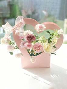 1/3/6个装 - 情人节、婚礼/婴儿派对心形鲜花礼盒、空花束、带提手礼品袋、折叠篮、新娘礼物派对、周年纪念派对用品（粉色） - 彩色 - 查看 8
