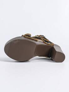 Women Fashion Chunky Platform Block High Heel Summer Sandal With Ankle Strap And Stud Peep Toe Mule Sandals Heel Shoes - 黑色 - 查看 10