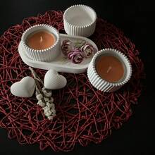 2 piezas Molde de arcilla DIY, Bandeja ovalada, Caja de almacenamiento redonda rayada, Molde de yeso, Decoración del hogar, Taza para vela, Molde de silicona - silicona - Ver 5