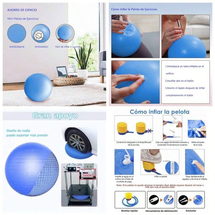 2pcs Pelota Pilates Incluye Pelota Yoga de 65cm y Pilates Ball de 25cm, Pelota para Embarazadas Antideslizante y Antichoque, Pelotas para Ejercicio chica Antipinchazos para Deportes, Fitness - Azul - Ver 1