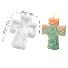 1pc European Rose Cross Shaped Candle Silicone Mold, DIY Soap Mold, Wax Melt Tart Mold, Easter Decoration & Handmade Gift - White - View 10
