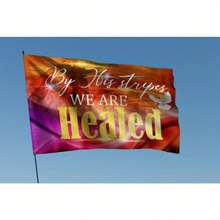 1pc Christian Worship Flag - "We Are Healed" Religious Banner With Golden Lettering, 3x5ft Durable Fabric, Grommets For Easy Hanging, Perfect For Church Events, Dance Parties & Outdoor Celebrations, Church Event Accessory |   Inspirational Banner |   Grommeted Edges, Christian Decor, Christian Flag, Christian Dance Banner, Flexible Dance Banner, Extra Large Christian Flag, Worship Flag On Stick, Flag For Outside, Flags For Outside, Flags For Outside X, French Flag Outside,  Green - 彩色 - 查看 3