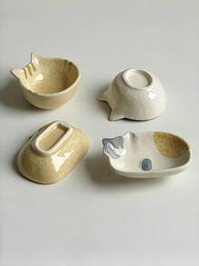 1个陶瓷釉面蘸酱碟，高品质餐具，适用于火锅、酱油、醋等，时尚日式猫咪图案