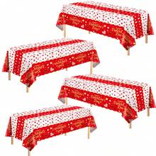 4-Piece Set/1 Red Heart Party Tablecloth, Valentine's Day Decoration 54x108 Inches, Valentine's Day Party Supplies, Disposable Plastic, Birthday, Proposal, Bridal Party, Restaurant Party Decoration - Red - View 9