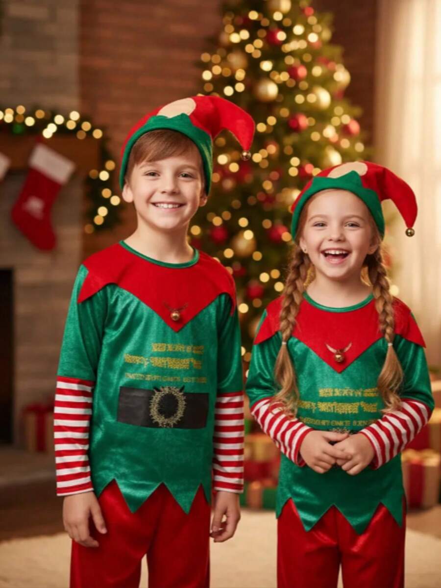 Disfraz Duende Navidad Niños Niñas Infantil Elfa Elfo Duendecilla Ayudante Santa Claus Pastorela - Rojo - Ver 1