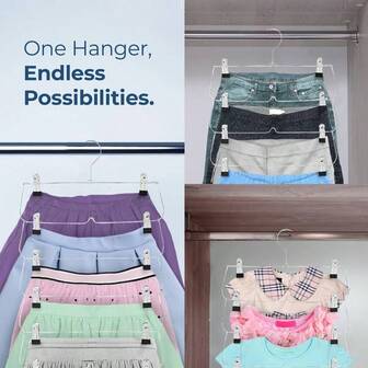 6-våningars kraftig kjolbyxgalge i rostfritt stål med 360° vridbar krok - Platsbesparande garderobsförvaringsdesign, modern böjd stil för kjolar, klänningar, skjortor - Slitstarkt metallgarderobsorganiseringsverktyg (ingen installation), byxgalge, garderobsförvaring och organisatör, klädgalge, klänningsgalge, garderobshängare