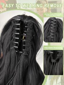 Extensiones de cola de caballo sintética ondulada de 20 a 24 pulgadas de largo, con pinza de agarre, color marrón claro, adecuado para uso diario - Negro - Ver 10